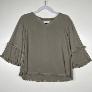 Montana Co. Tops Size Small‎ Womens Embroider Bohemian Fringe Blouse Sage Green